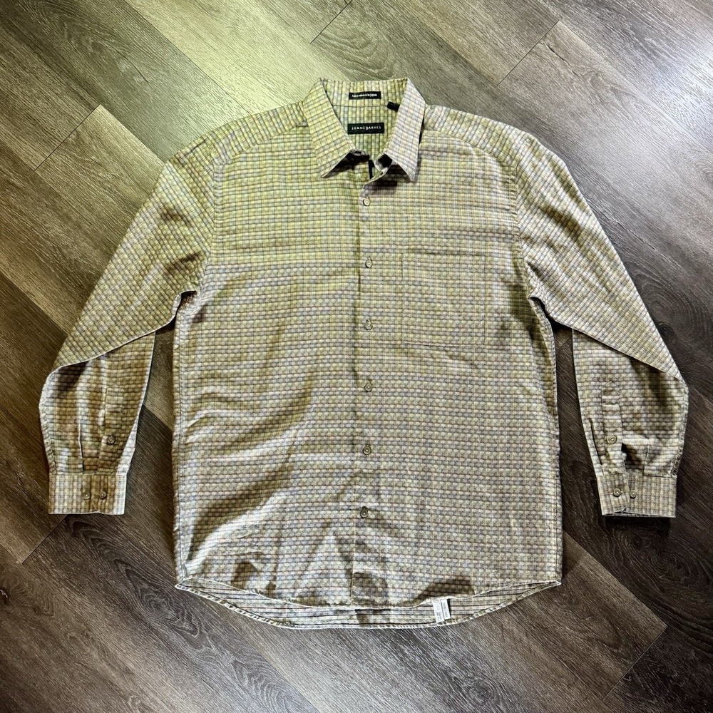 Vintage JHANE BARNES Button Up Shirt Men's L Multicolor Fabric Woven In Japan